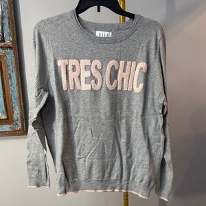 Elle Gray Sweater with Pink 'Tres Chic' Design NWOT XL